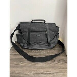 Renwick Messenger Travel Laptop Bag Canvas Leather Gray Black RFID Protection